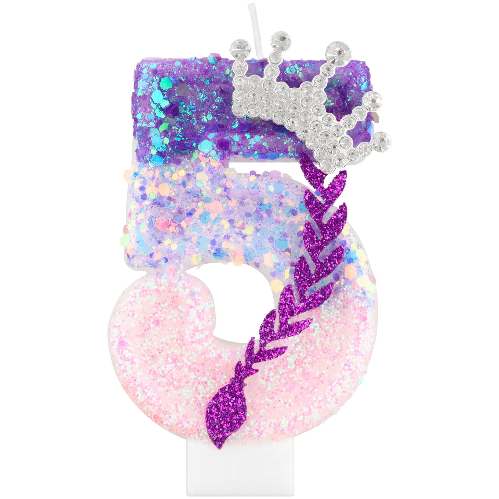 Kpop Birthday Candles,Purple Pink Number 5 Candle for Cake,Girls 5th Birtdhay Decorations,Glittering Crown Cake Toppers with Sequins for K pop Theme Party Supplies,Anniversaries and Celebrations