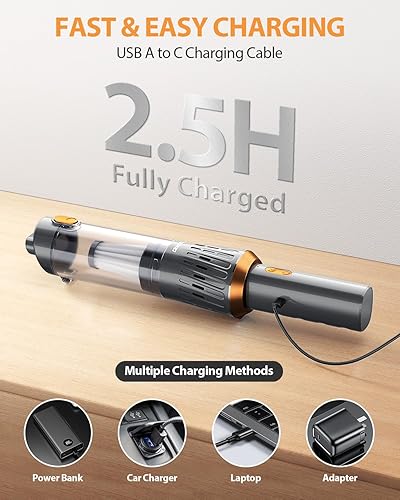 Miniatura 6 de Aspiradora de mano inalámbrica de 15000 PA, aspiradora de mano 3 en 1, aspiradora de mano de 1.1 libras, aspiradora de mano inalámbrica recargable