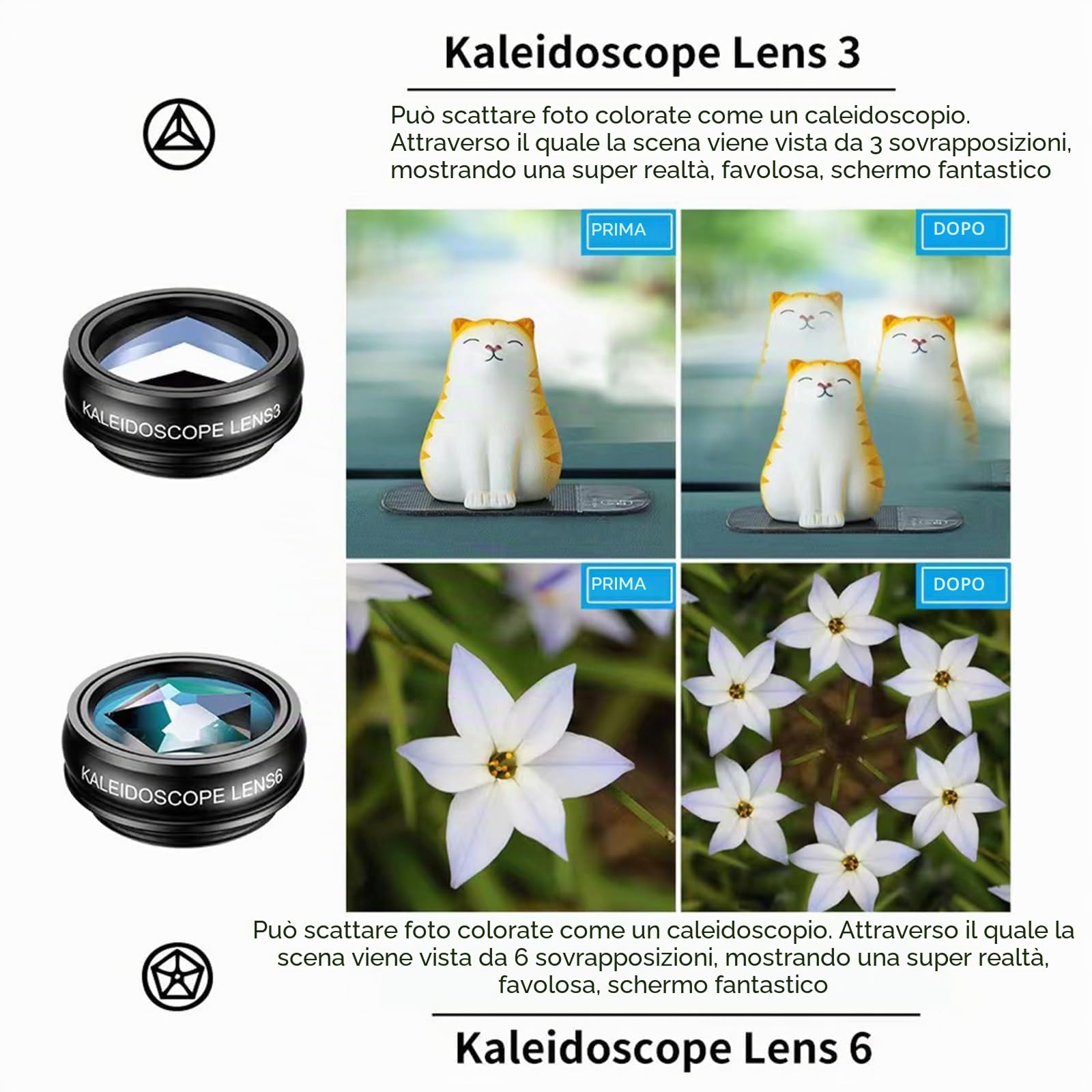 Obbiettivi Smartphone 10 in 1, Obiettivo macro 15x, Fisheye 198°, Teleobiettivo 22x, Grandangolo 0,63x,Macro lens,con la maggior parte degli smartphone