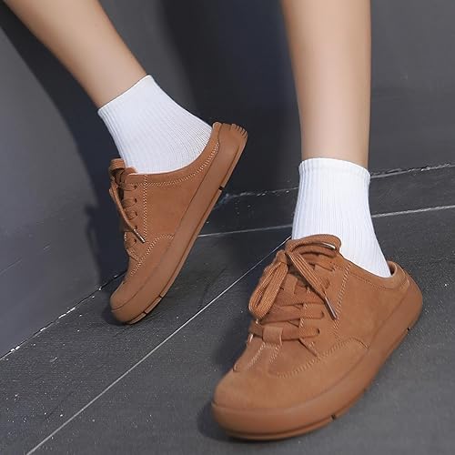 Miniatura 6 de UBFEN Pantuflas de piel de ante con soporte de arco para mujer, cómodas, para interiores y exteriores, con cordones