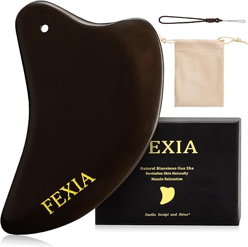 FEXIA Gua Sha Herramientas Faciales Natural Amarillo Bian Piedra para Drenaje Linfático Masajeador SPA Masaje Facial Herramientas Cuidado de la Piel
