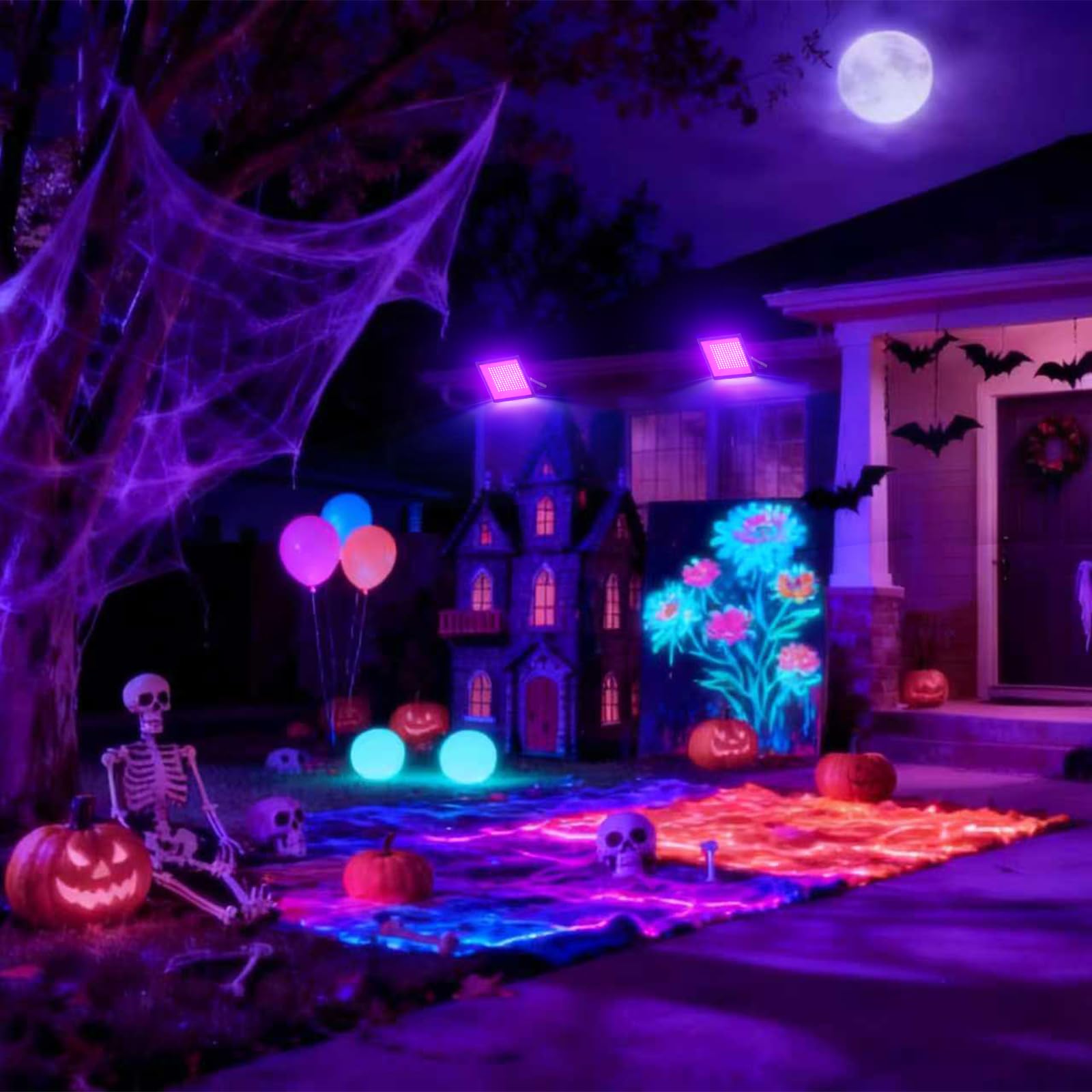 100W Proiettore a Luce Nera，IP66, 395-400nm | Robusto, impermeabile, versatile – eventi, palchi, feste, body art. Halloween e Natale. (2 pezzi)