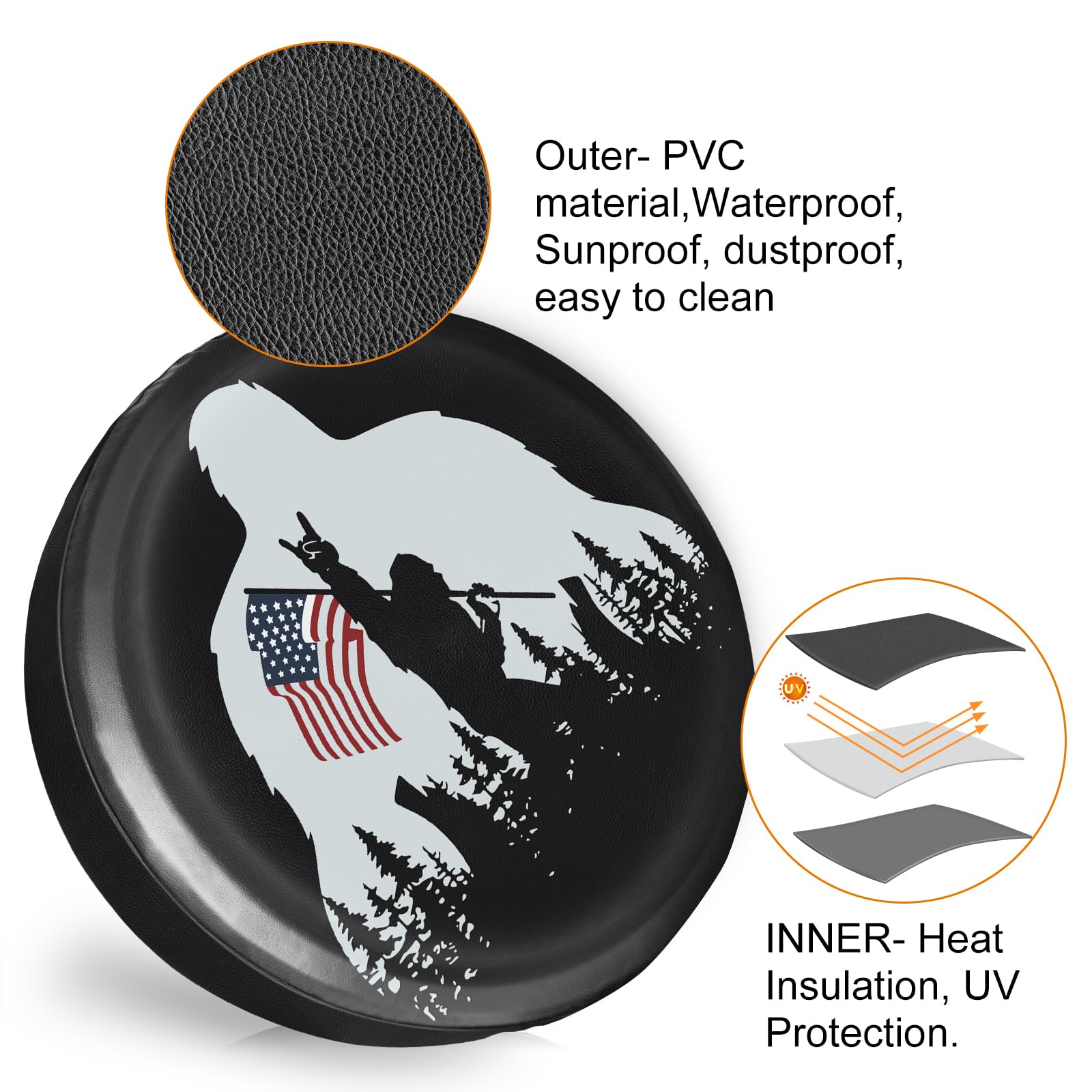 Spare Tire Cover for RV Trailer, Waterproof PVC Leather Wheel Cover, Camper Tire Covers with American USA Flag for RV Trailer, Jeep, Truck, SUV 16