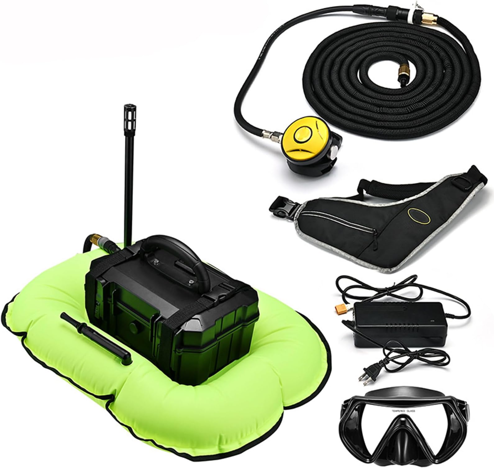 Diving Compressor Rebreather, Portable Diving Ventilator, Maximum Depth 10m/15m, 3/5.5 Hour Endurance, Waterproof Protection, with Night Warning Light for Recreational Diving