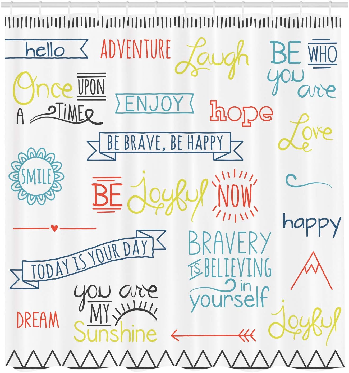 Ambesonne Adventure Shower Curtain, Various Words on Happiness and Self Value Uplifting Phrases Being Who You are, Cloth Fabric Bathroom Decor Set with Hooks, 69" W x 75" L, Sky Blue