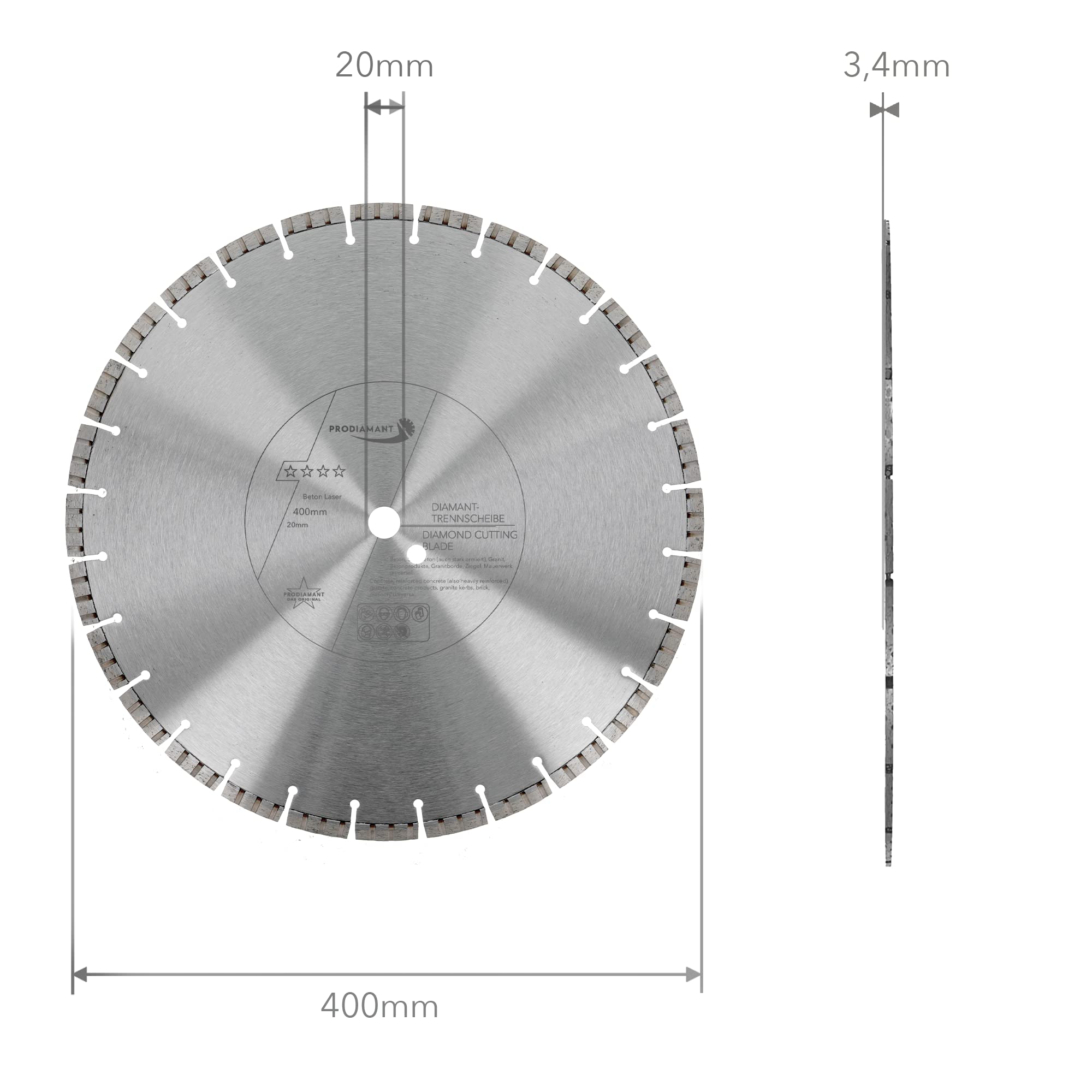 PRODIAMANT Disco de corte de diamante Premium láser para hormigón 400 mm x 20 mm disco de corte de diamante soldado por láser