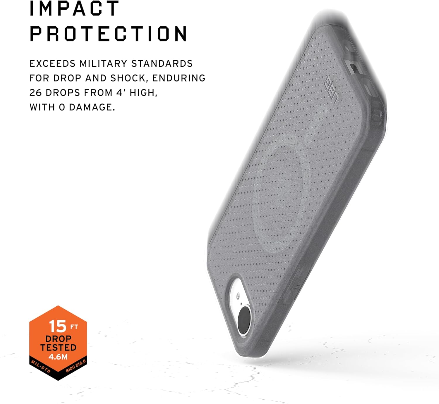 URBAN ARMOR GEAR UAG Designed for iPhone 17e / iPhone 16e Case Dot - Compatible with MagSafe Rugged Lightweight Textured Clear Military Grade Drop Proof Protective Cover, Ash