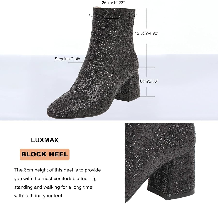 Amazon.com | LUXMAX Women Glitter Ankle Boots Chunky Heel