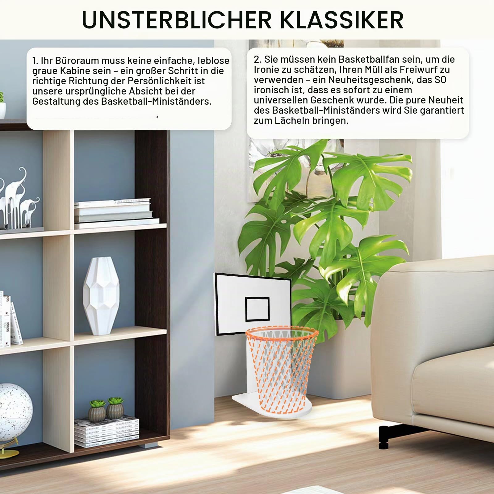 MORNING SUN mini Innenbereich BasketballKorb für Mülleimer (Mülleimer Nicht im Lieferumfang enthalten),Basketball Deko aus Spaß für Büro oder Wohnzimmer – Lustiges Wurfbrett mit Basketball-Korb