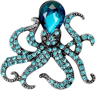 Sparkling Hawaiian Rhinestone Octopus Statement Brooch Pin | Glittery Elegant Sea Animal Crystal Lapel Pin for Women Halloween Party Ocean Jewelry for Vacation Blouse, Scarf, Hat, Bag