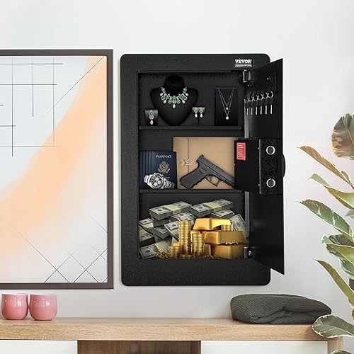 Miniatura 8 de VEVOR Caja fuerte de pared oculta de 25.59 pulgadas de alto, acceso por teclado, caja fuerte de seguridad de 3 niveles, incluye 3 estantes