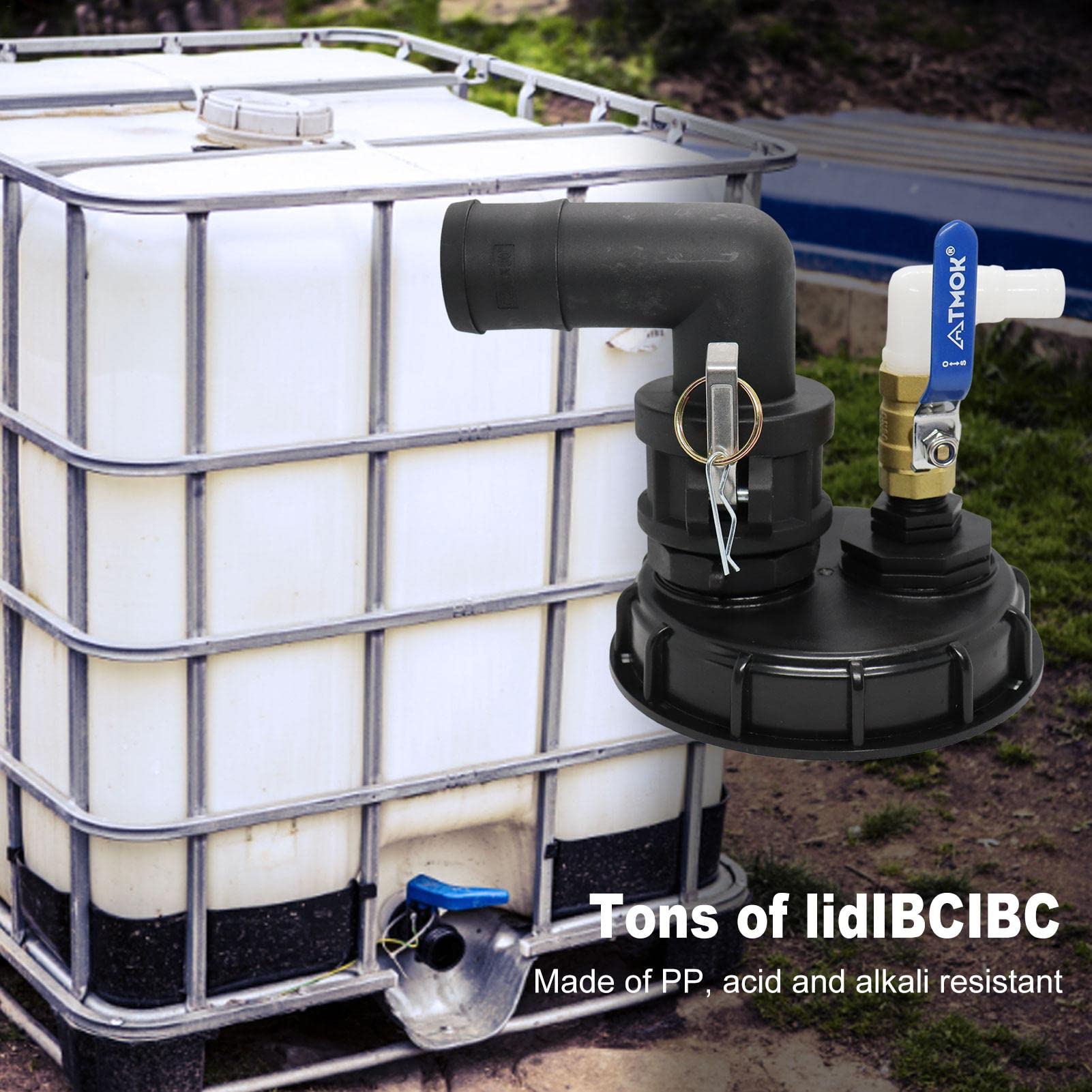 IBC adapter zbiornika tonowego, adapter IBC Tote zbiornik na wod? adapter w? ?a ogrodowego IBC pokrywa pokrywy zbiornika pokrywa z 90-stopniowym ?okciem profesjonalny w? ? cz? ?ci kranu z zaworem