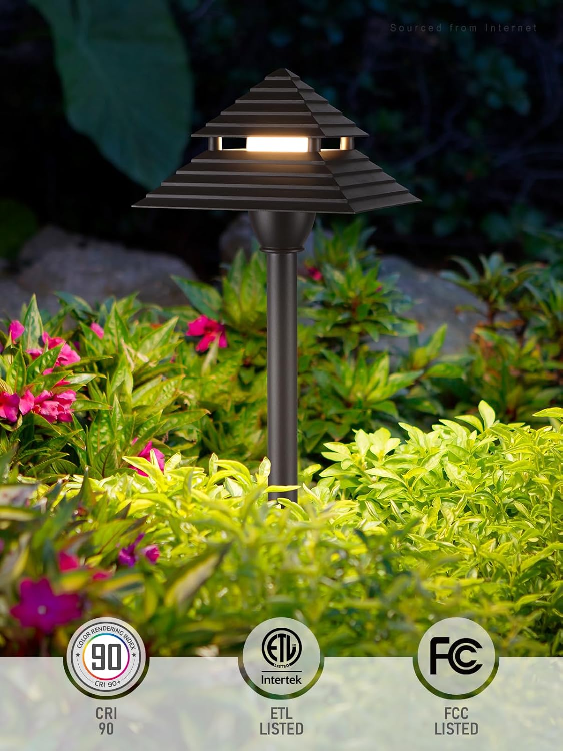 LEONLITE 3CCT Low Voltage Pathway Lights, LED Landscape Path Lights, 3000K/4000K/5000K, 2-Tier Pagoda Head, 12-15V AC/12-24V DC, IP65 Outdoor Walkway Light, Bronze Aluminum Housing, Pack of 6