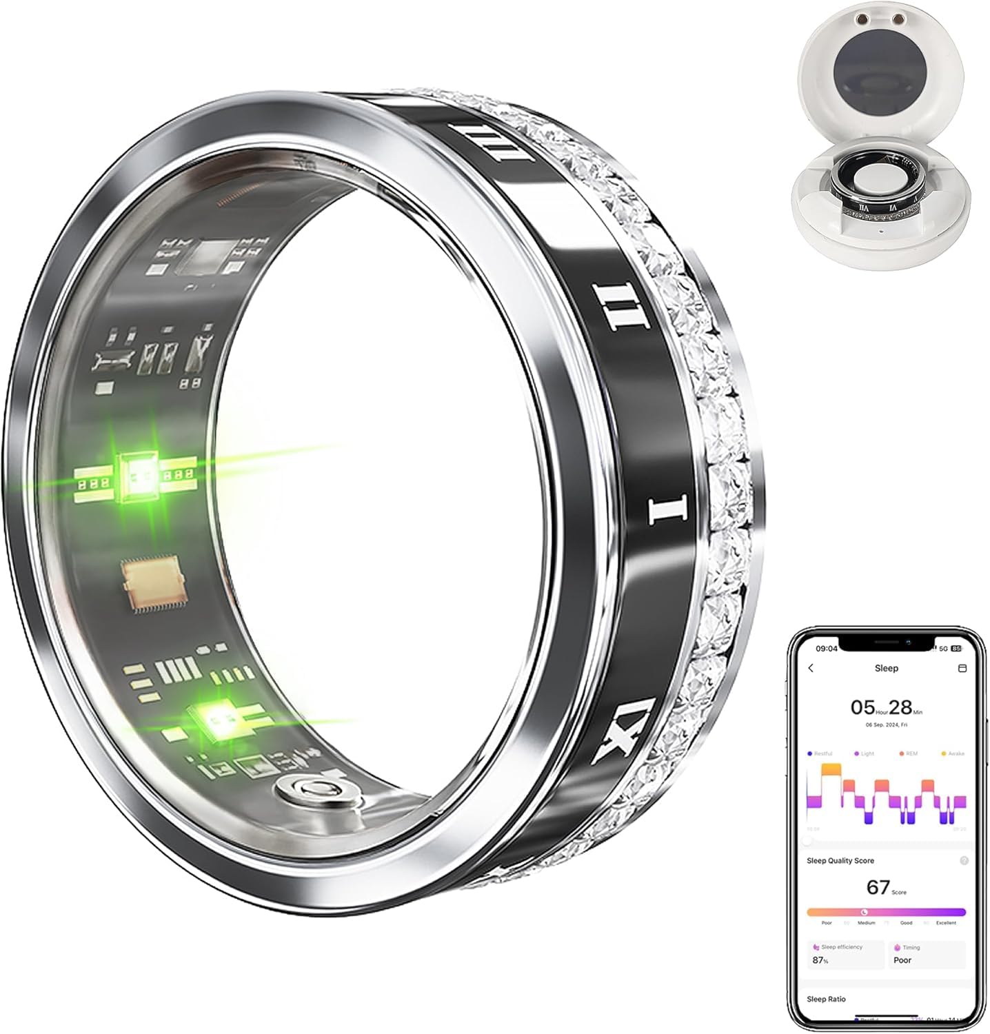 GANSI Smart Ring for Women &amp; Men | IP68 Waterproof Fitness Tracker |Sleep Tracking Heart Rate Healthy Monitor | Activity/Steps/Calories | for iOS &amp; Android 9#