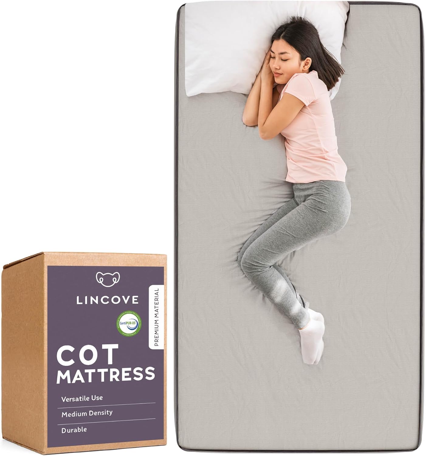 Lincove Premium 6-Inch Thick Foam Mattress with Durable Fabric Cover – Ideal for RV, Cot, Guest Bedroom - Folding Bed & Daybed - CertiPUR-US Certified –Made in USA Size: 36"x74"x6" - Color: Grey