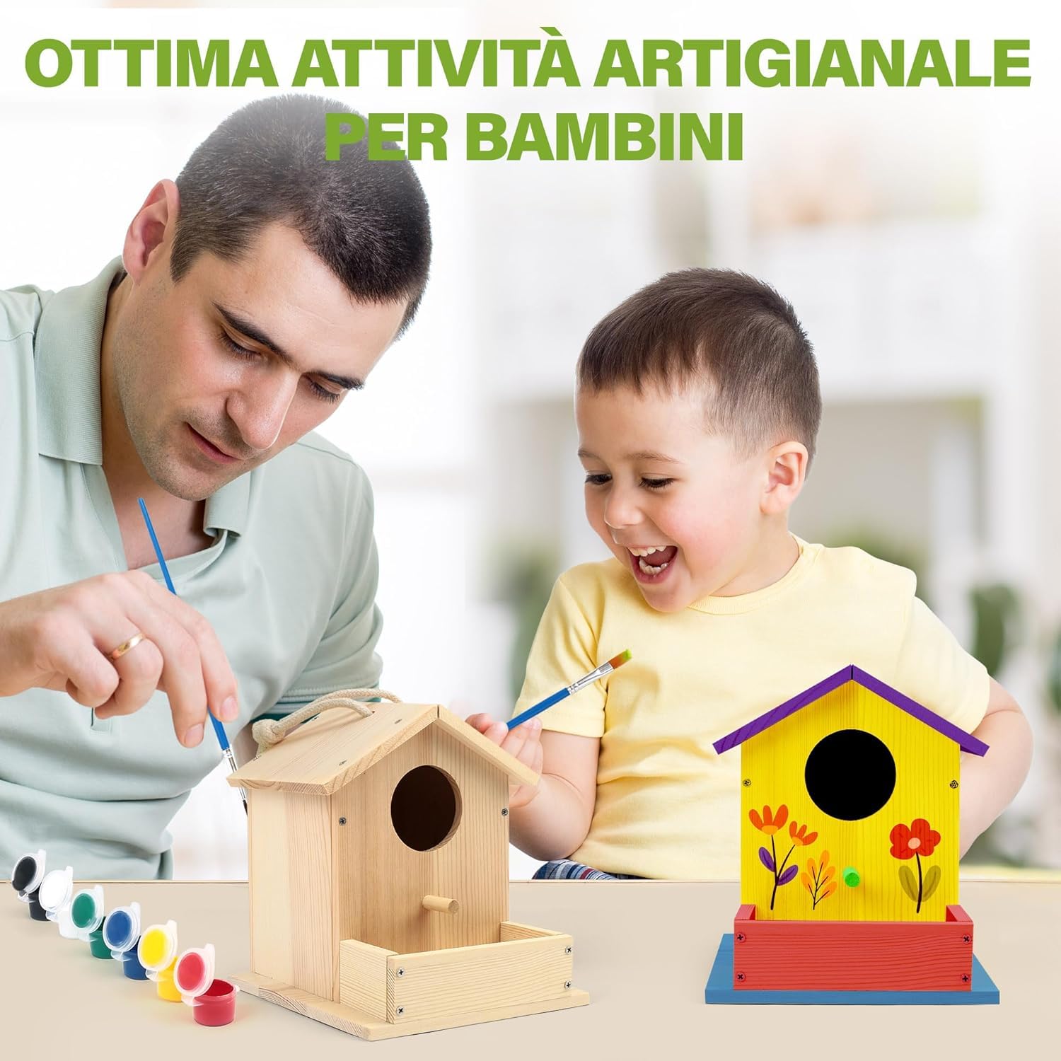LotFancy Casetta per Uccelli Fai da Te in Legno per Bambini, Kit Fai da Te 2 Casette Uccellini da Dipingere, Giocattoli Creativi per Ragazzi, Artigianato Cassetta per Uccelli, Giocattoli Educativi