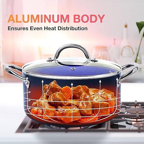 Miniatura 4 de Mueller UltraClad Sapphire - Juego de ollas y sartenes antiadherentes, 14 piezas de utensilios de cocina de inducción, cuerpo de aluminio, incluye