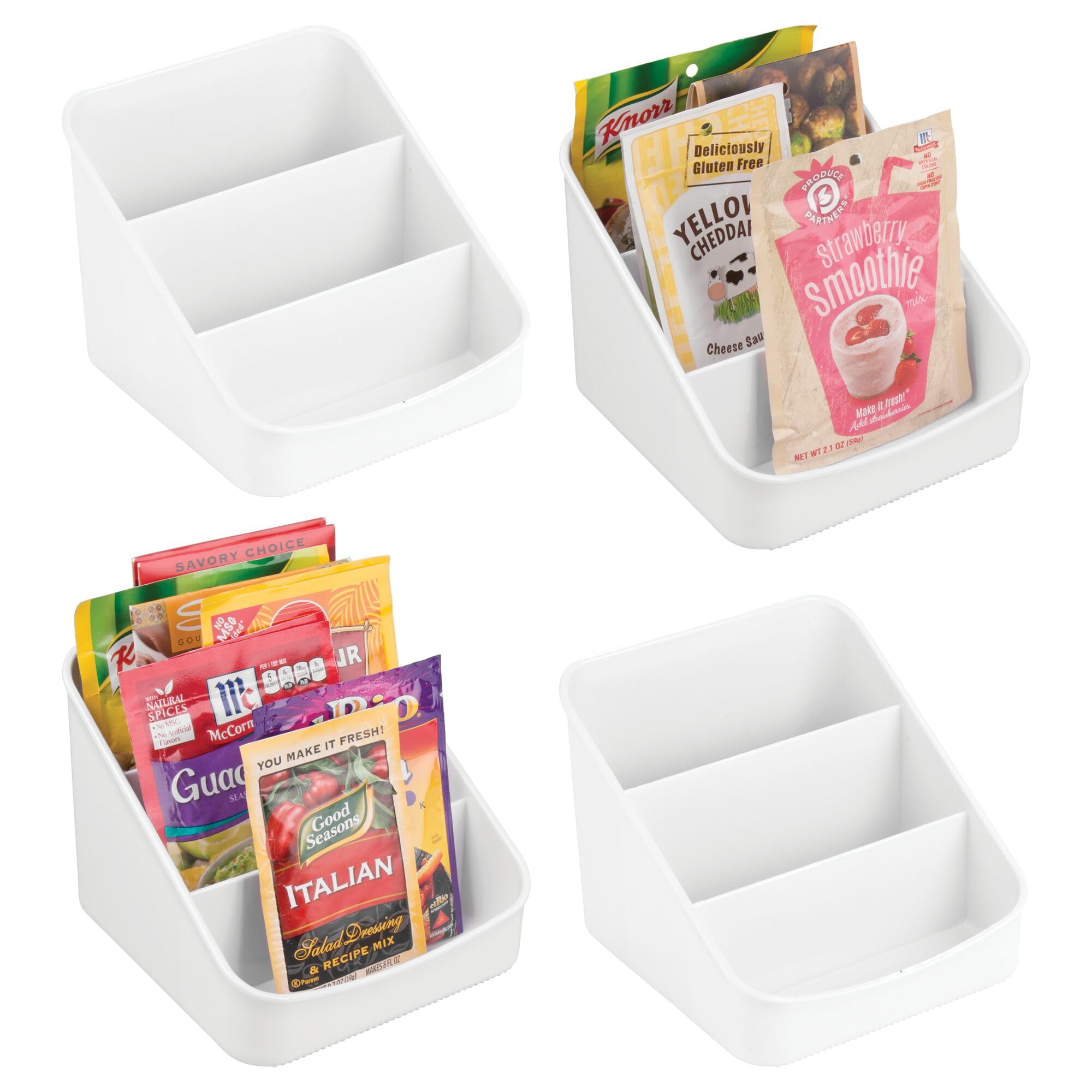 iDesign - Set di 4 organizer suddivisi in 3 sezioni per cucina e dispensa, colore: bianco