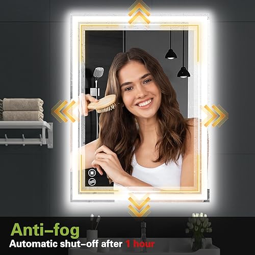 Miniatura 6 de Espejo LED de 20 x 28 pulgadas para baño, espejo de baño antivaho con luces LED regulables, 3 colores, espejo de baño LED, espejo de tocador con