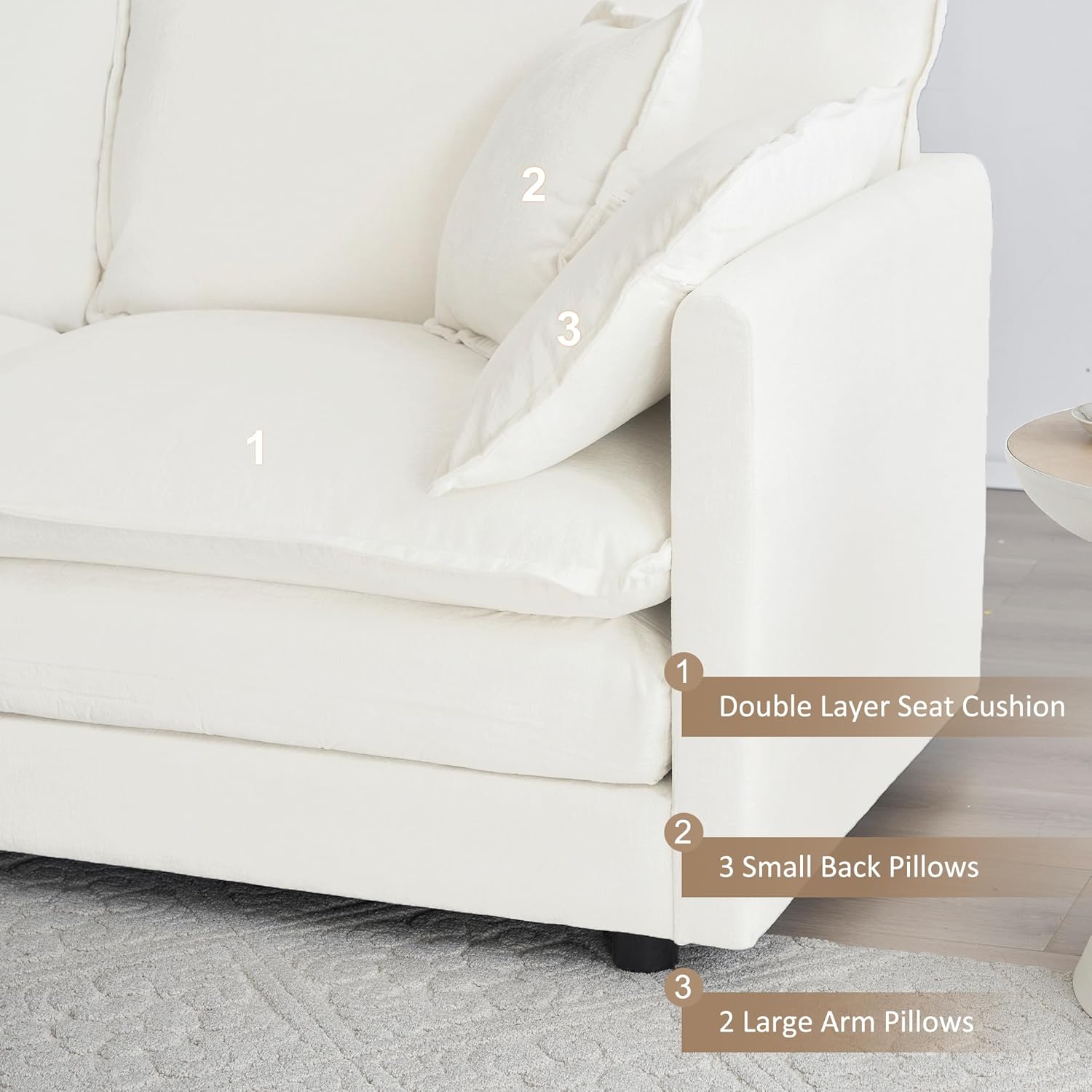 Tmsan 146.5" Oversized Deep Seat Chenille Cloud Sofa Couch, Large 4 Seater Modular Sectional Sofa for Living Room Apartment Office (Beige)