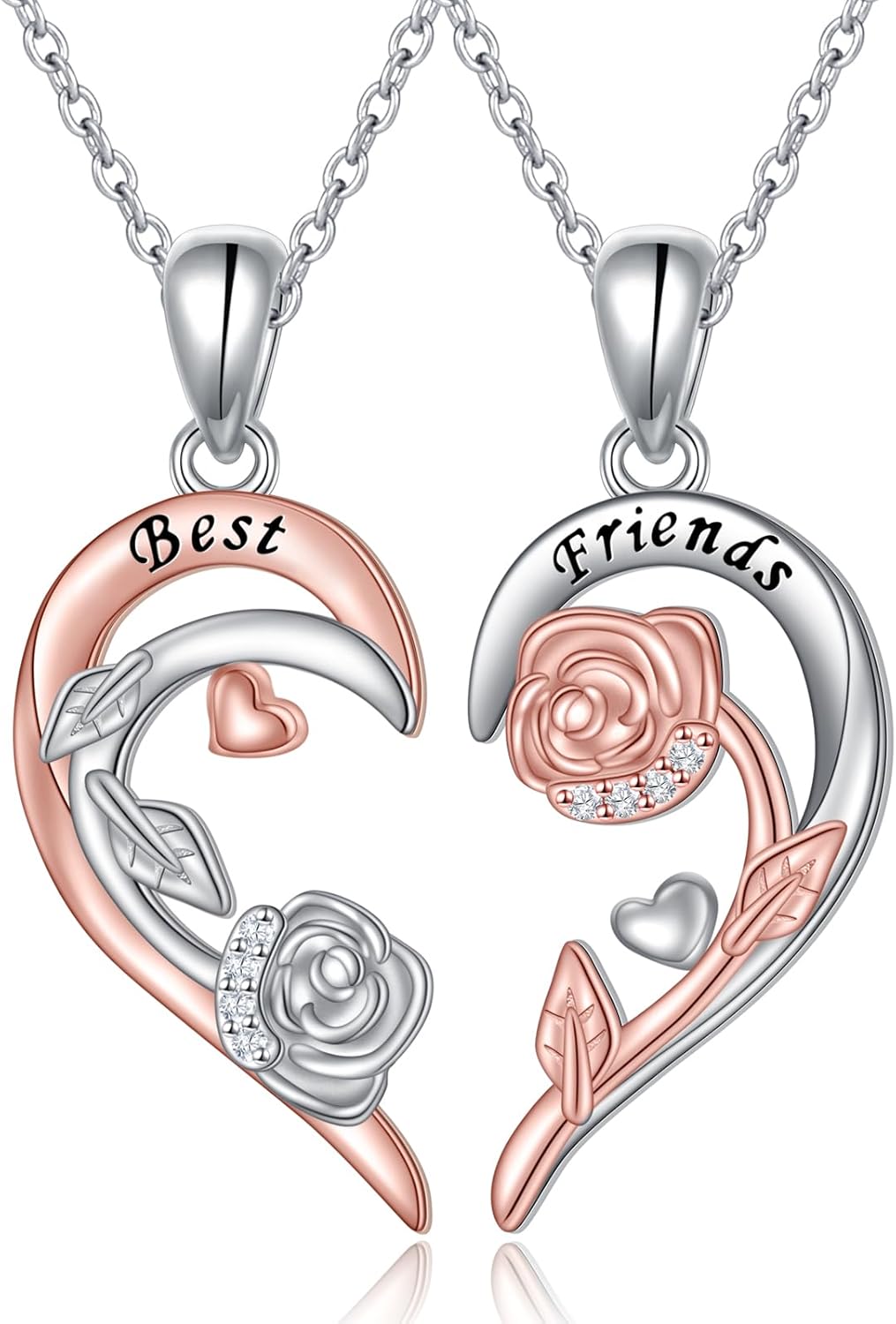 HOOHWE 925 Sterling Silver Matching Heart Necklaces for 2 Mother Daughter Sisters Best Friends Jewelry Gifts