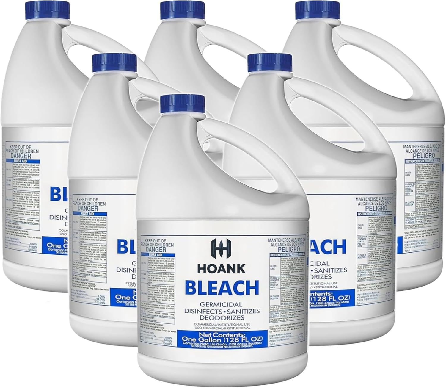 HOANK Ultra Germicidal Liquid Bleach 6 Gallon Pack (1 Gal x 6) - Disinfectant, Sanitizer, Stain Remover for Laundry, Household & Commercial Cleaning