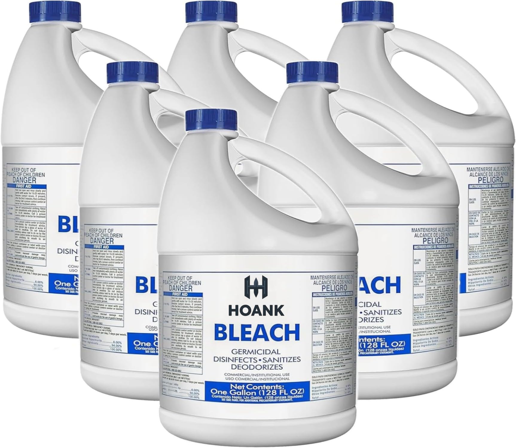 (6 Gallons) Ultra Germicidal Liquid Bleach - For Laundry, Disinfecting, Sanitizing, Deodorizing, Mold & Mildew Stain Remover - 1 Gallon Jugs