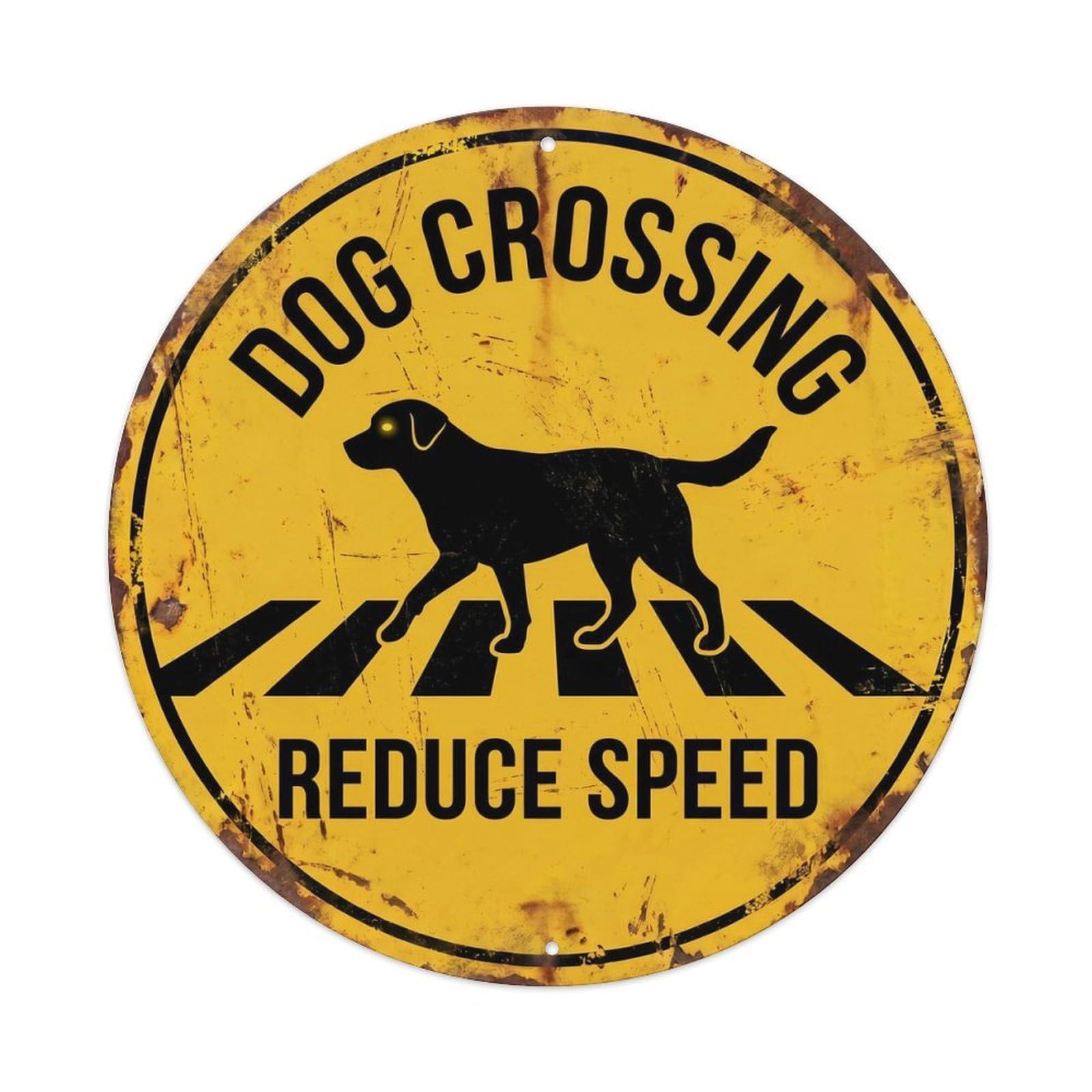 Cwbufd Vintage Style Dog Crossing Reduce Speed Vintage Vintage Metal Tin Sign Plaque Wall Decor For Cafe, Club Bar, Office, Garden Metal Poster 8X8inch