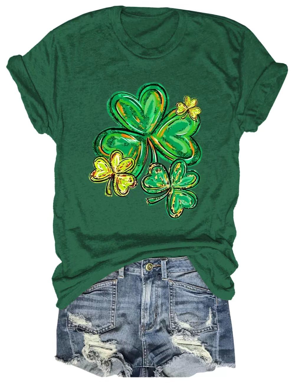 Women's St Patrick's Day T-Shirt Lucky Irish Shamrock Paddy's Day Graphic Tees Tops