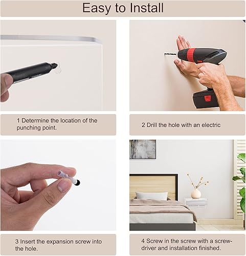 Miniatura 6 de HMYHUM Juego de 2 mesitas de noche flotantes de acrílico, mesa de noche montada en la pared para dormitorio, colgar, carga de 8 libras, 10.5