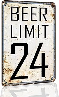 Vintage Beer Limit 24 Sign - Retro Metal Tin Wall Art for Home Bar, Man Cave, Garage, Basement - Funny Bar Decor, Pub Signs, Tavern Accessories, Dad Gifts 8x12 Inch