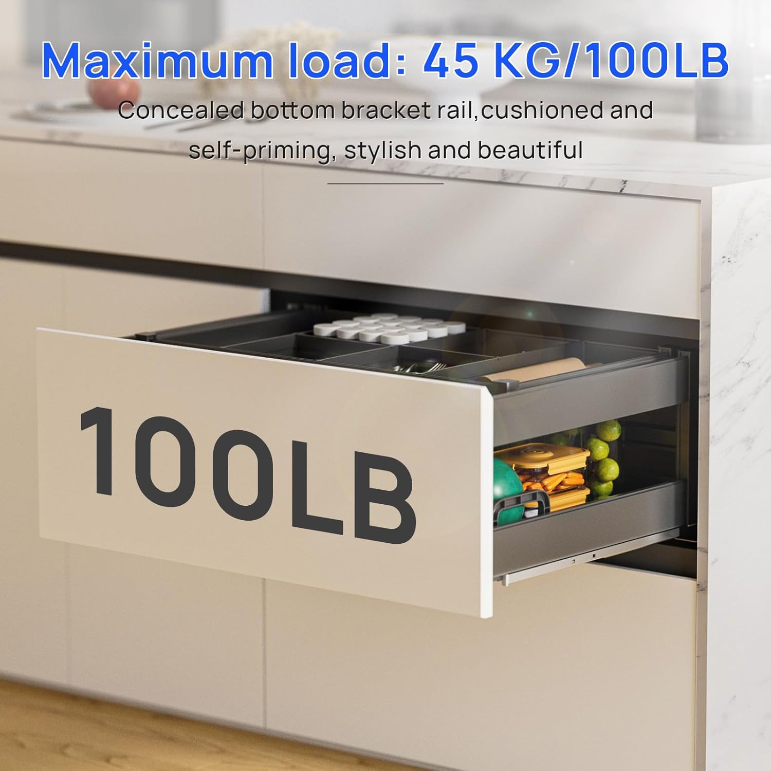 10 12 14 16 18 20 22 24 Inch Bottom Mount Soft Close Drawer Slides Full Extension Concealed Rails Track 100 lb Load Capacity 1 Pair (Soft Close Without Bracket, 14 Inch (350 mm)) - Image 6