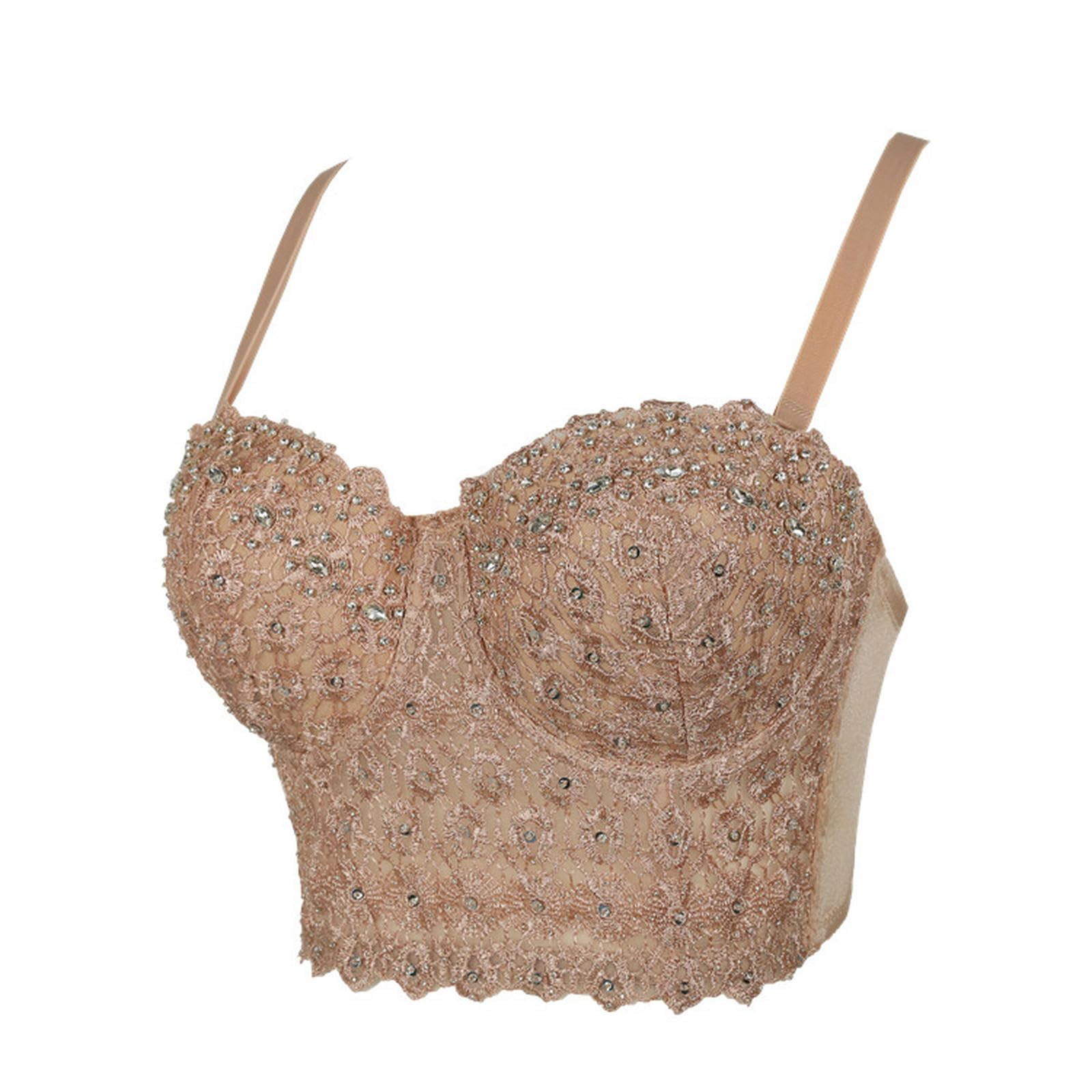 Reggicalze Europei e Americani, Ricami in Pizzo, Seni avvolti in Diamanti Luminosi, Reggiseno a Lisca di Pesce, Gilet Piccolo - Nero e Argento - 40C/L