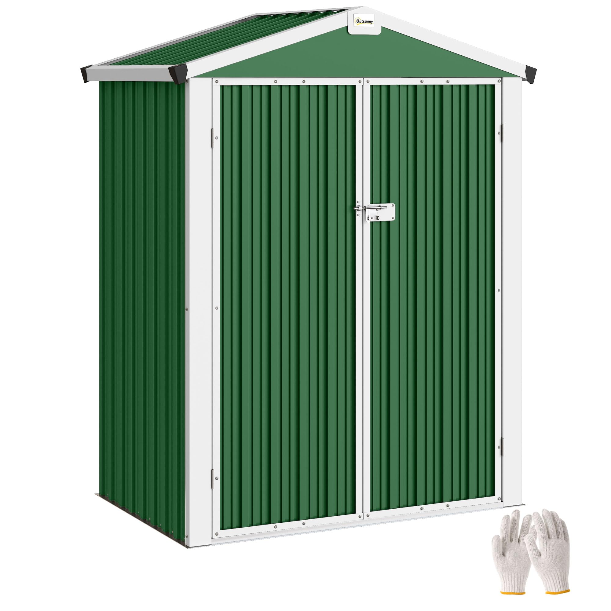 Outsunny Caseta de Jardín Exterior 1,1 m², 133x87x178 cm, Cobertizo Metálico con Puertas Abatibles Dobles, Techo a Dos Aguas y Guantes, Almacenaje de Herramientas y Bicicletas, Gris — view 10