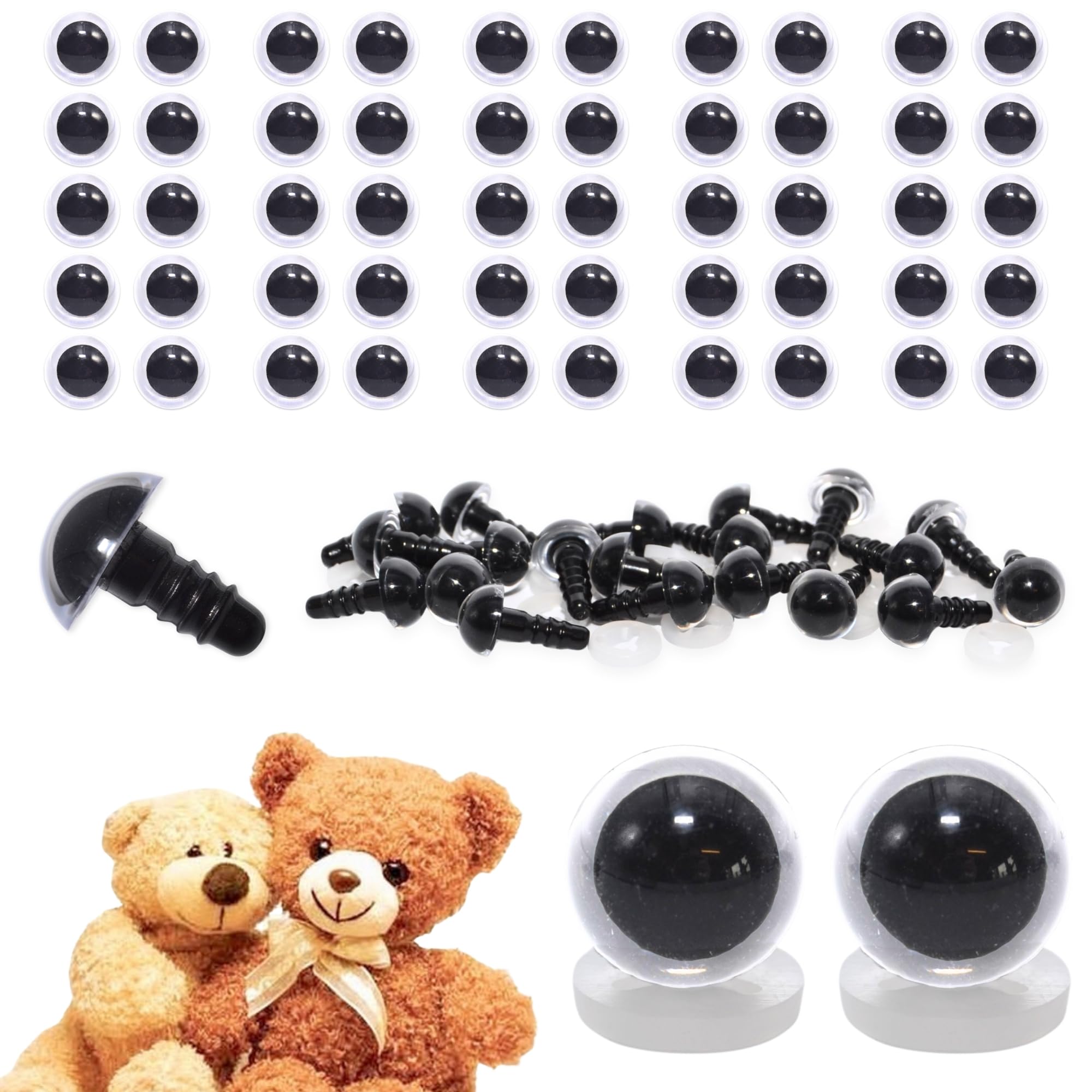 celloexpress 9mm Transparent Clear Eyes with Plastic Backs - Safety Eyes for Soft Toy Teddy Bear Animal Making (Pack of 50 Pairs)