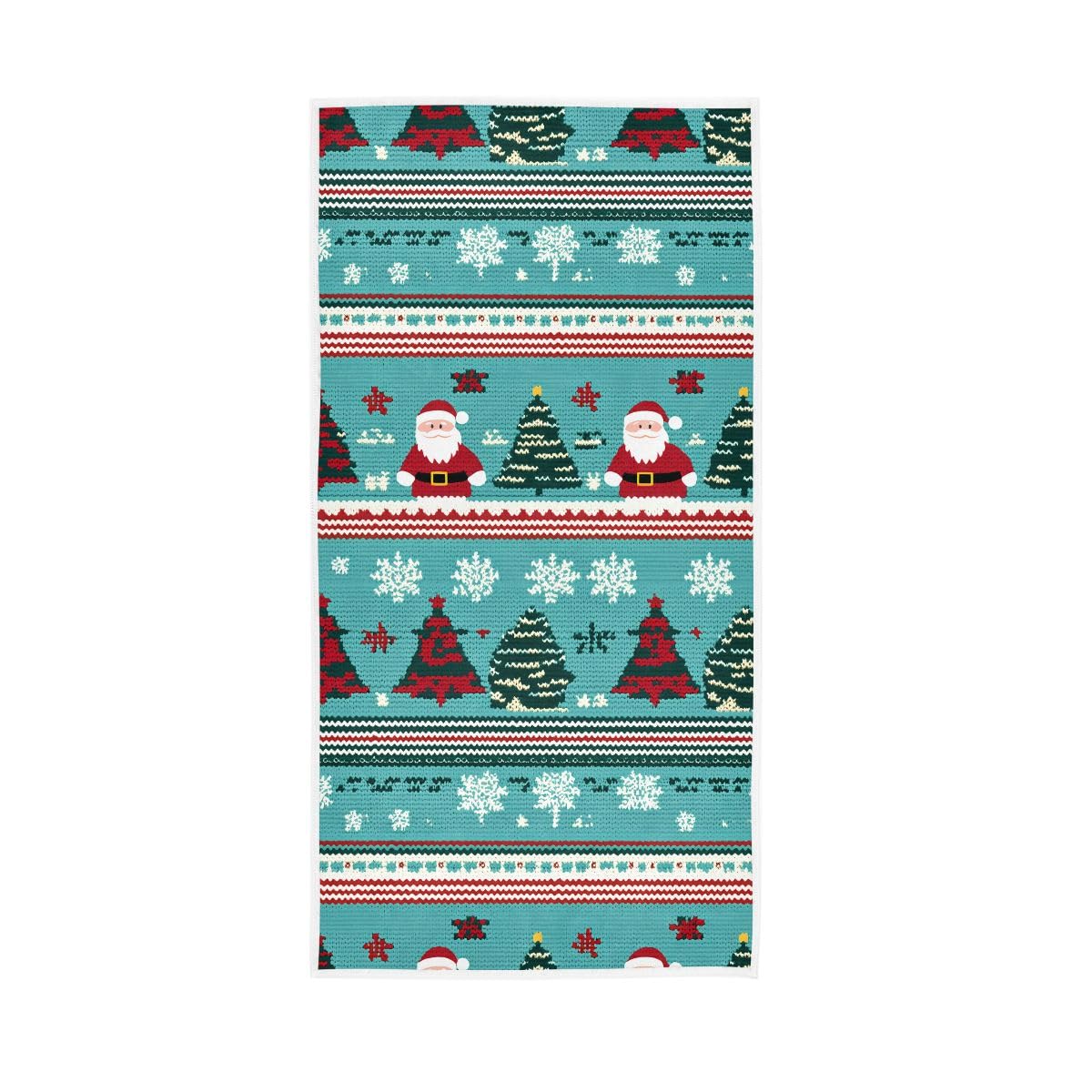 HUYGD Christmas Santa Trees Blue Hand Towels, 15 x 30 Inches, Soft Highly Absorbent Towels for Bathroom Gym Shower