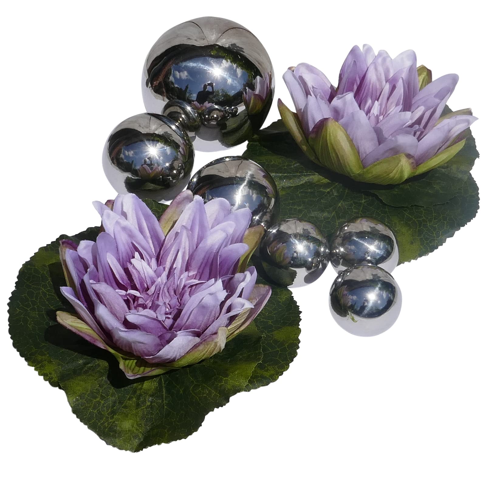 Storm's Gartenzaubereien Mini étang complet avec 2 nénuphars artificiels violets – Boules de bassin argentées