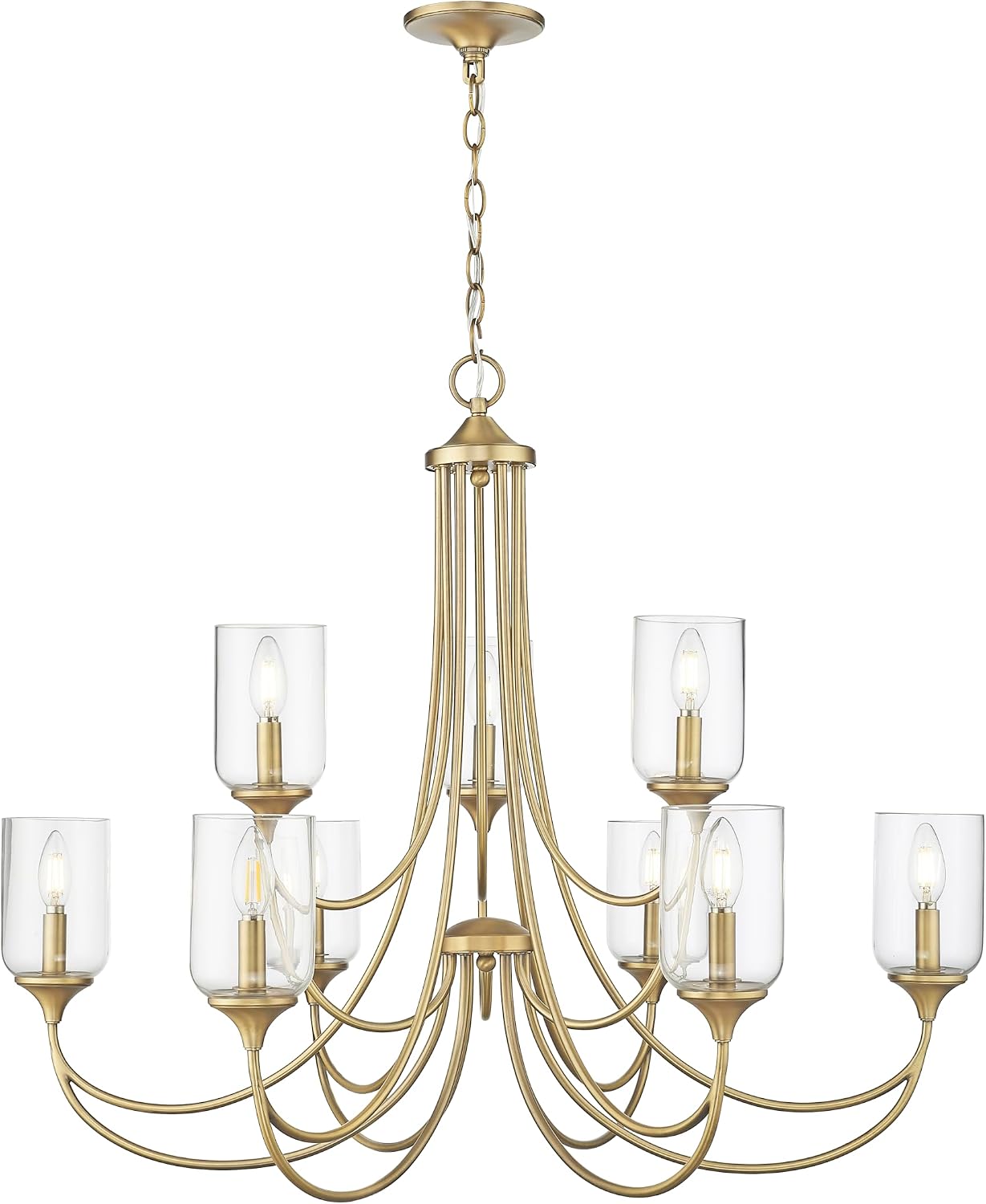 ML Lighting | Waddingham Collection | 22409-VB | Indoor 9 Light Chandelier in Vintage Brass with Clear Glass Shade | Kitchens, Dining Rooms, Living Rooms, Entryways, Hallways
