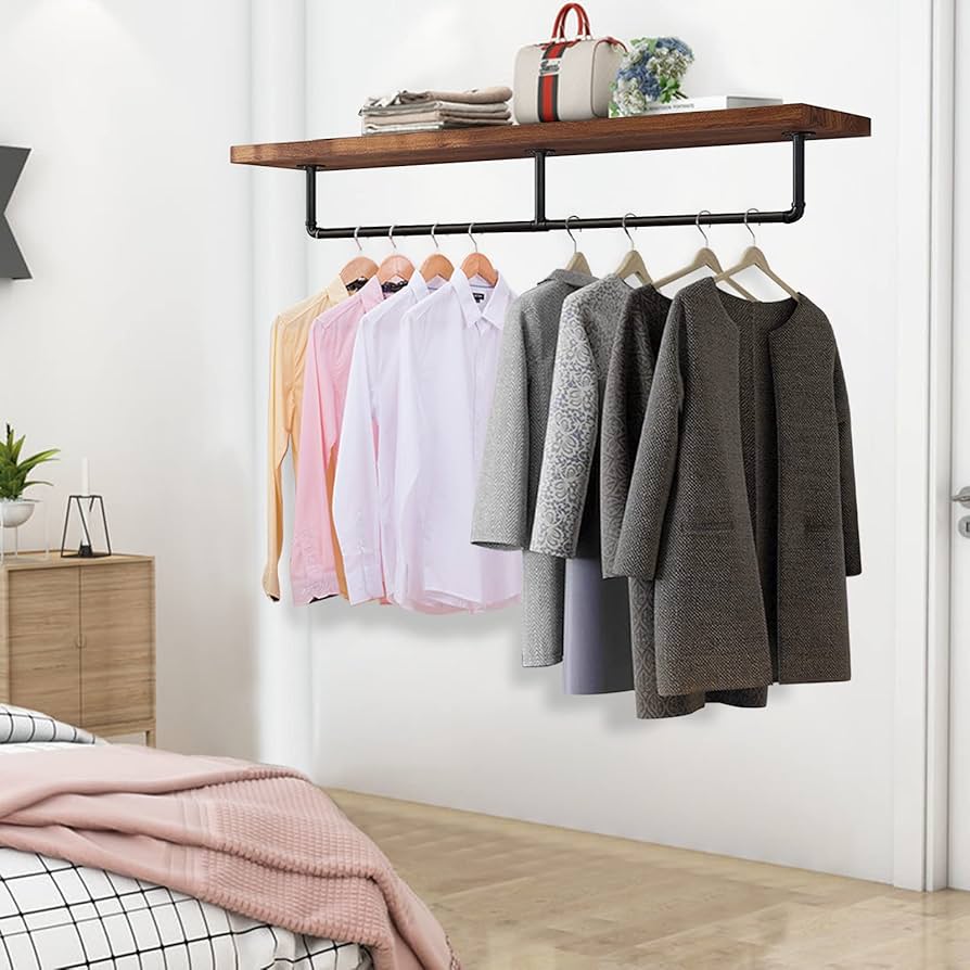 Loi ロイ BQKOZFIN Industrial Pipe Wall Mounted Clothes Rack Width