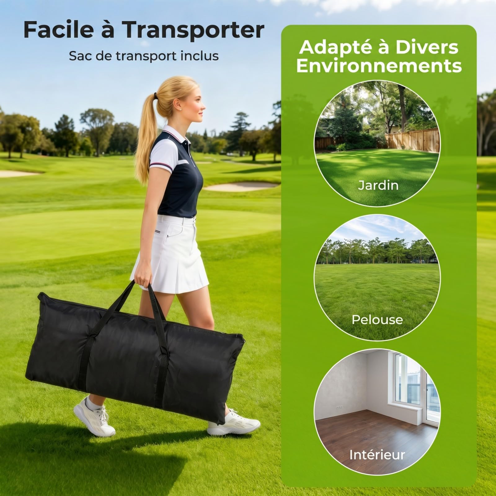COSTWAY Filet d'Entraînement de Golf avec Cible, Filet de Frappe Golf Portable avec Barrières Latérales Amovibles, Sacs de Sable, Sac de Transport pour Intérieur et Extérieur