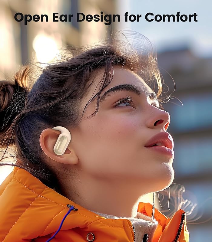 TAGRY Open Ear Headphones Wireless Earbuds 40HRS Playtime Fast Charging Headphone Digital Display Earphones with Ergonomic Earhook IPX7 Waterproof Ear Buds for Running Workout Beige image 4