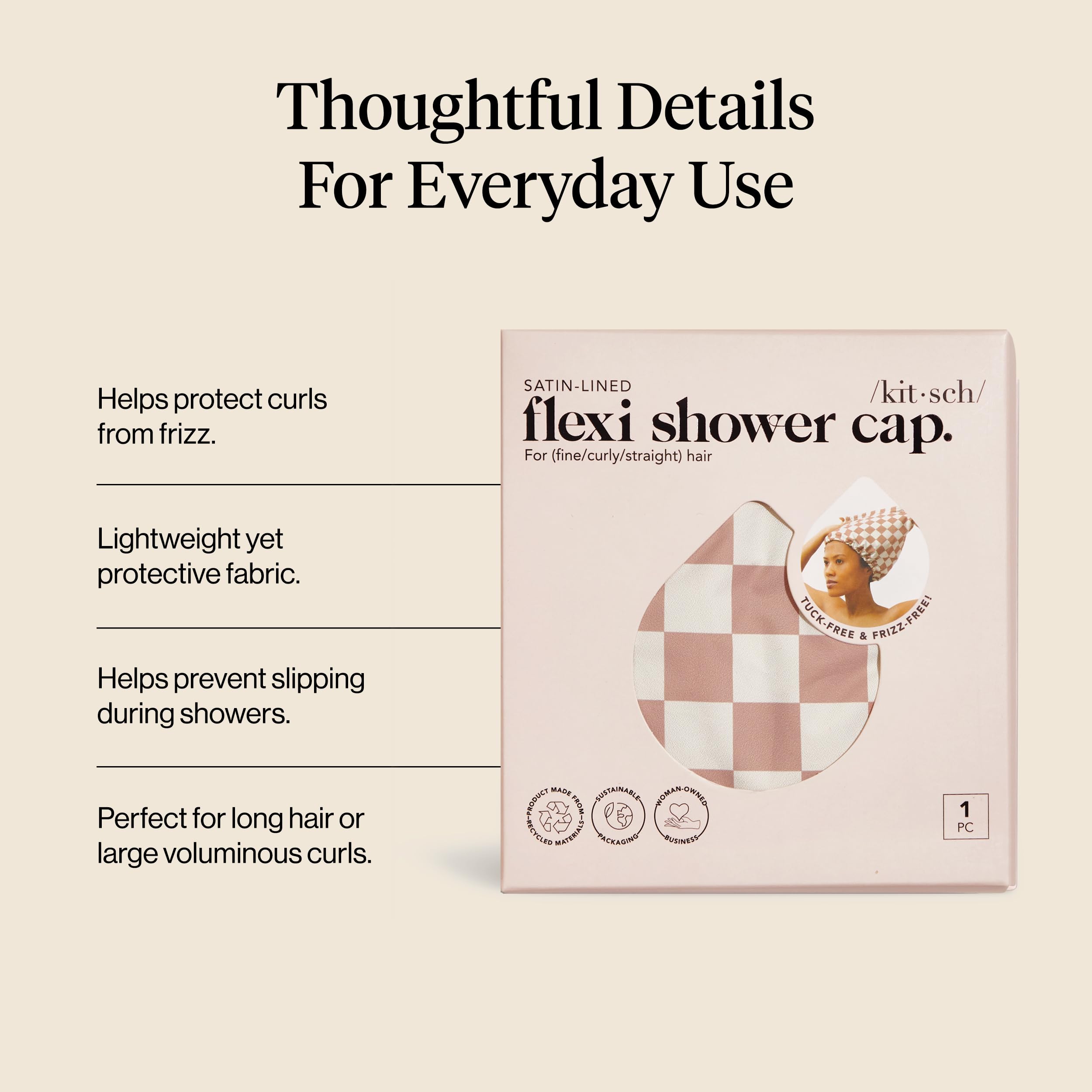 Kitsch Terracotta Shower Cap - Luxury Satin Lining -5 Kitsch Terracotta Shower Cap - Luxury Satin Lining -5