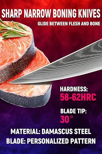 Miniatura 3 de Gutoky Cuchillo para deshuesar de Damasco, cuchillos afilados para carne y pescado, cuchillo de pescado con mango de palisandro