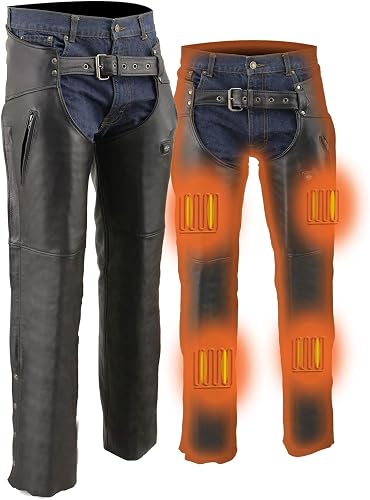 Milwaukee Leather MLM5513 Men's Black 'Heated' Leather Chaps with Zippered Thigh