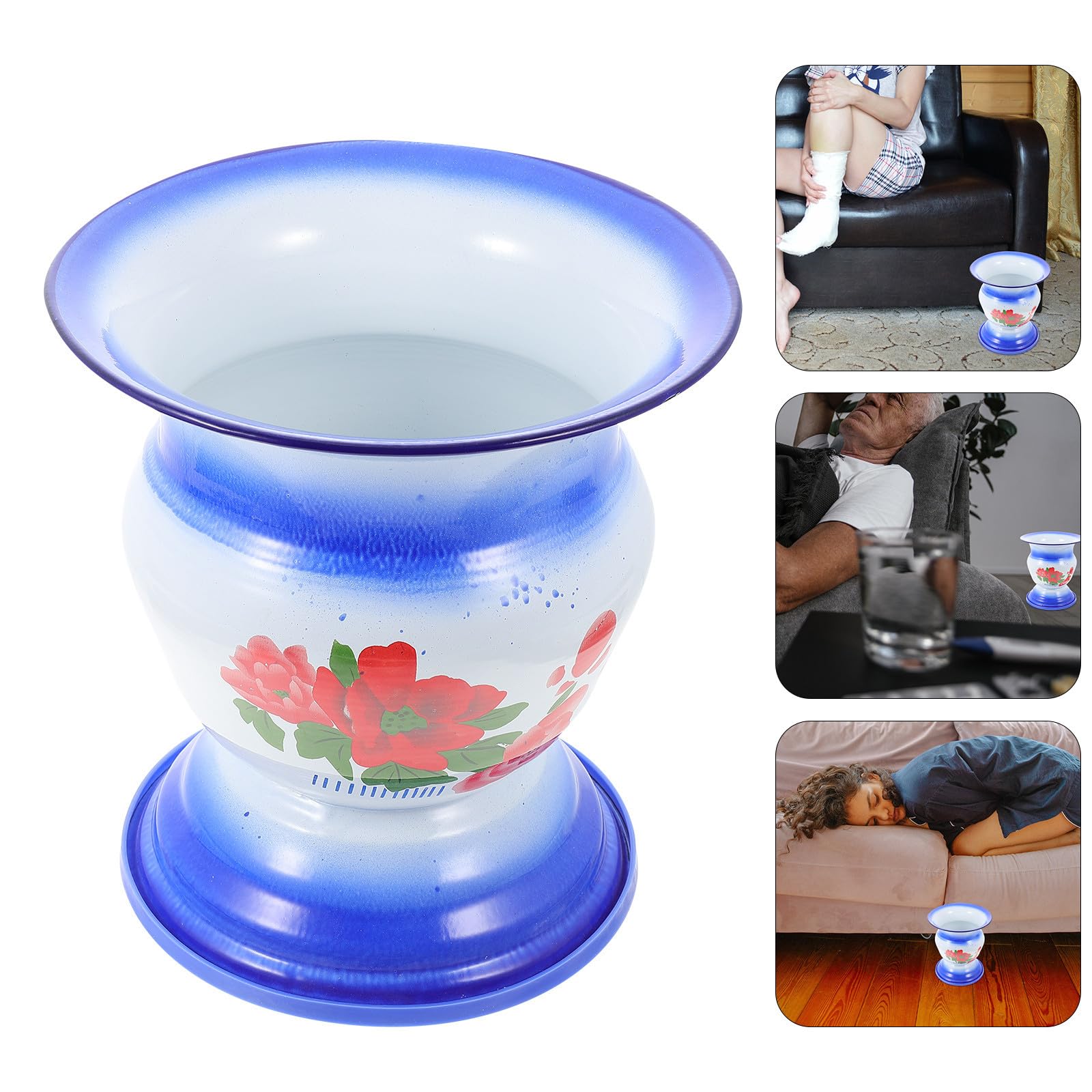 Homoyoyo Orinal Escupidera Doméstico de Hierro Azul, Base Antideslizante, Estilo Retro Vintage, Redondo, Uso Hogar Varios estilos