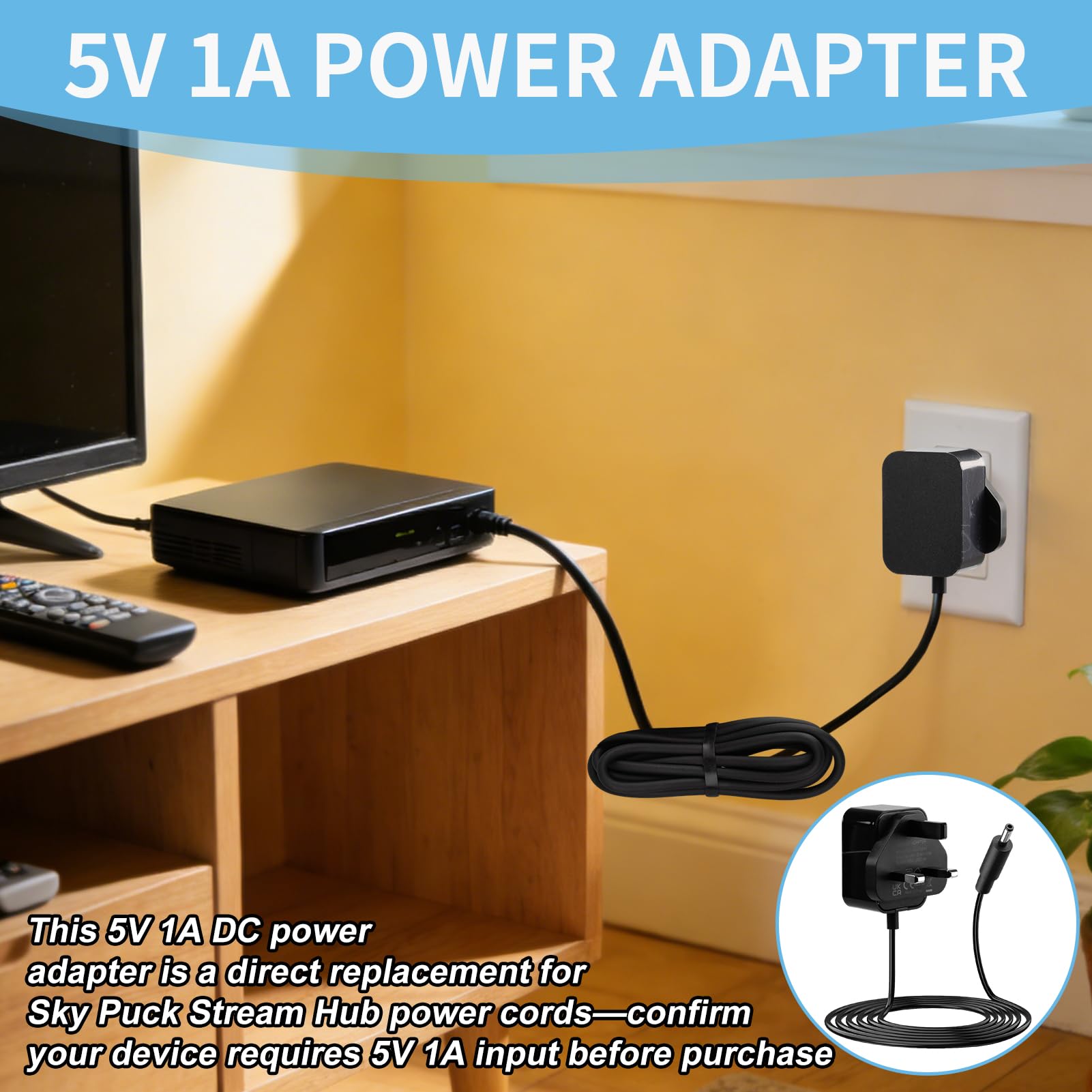 5V Charger for Sky Puck Stream Hub, AC 100-240V 50/60Hz to DC Converter with 3.5x1.35mm Jack, Replacement Power Adapter (2A 10W, 1.5m) - 2