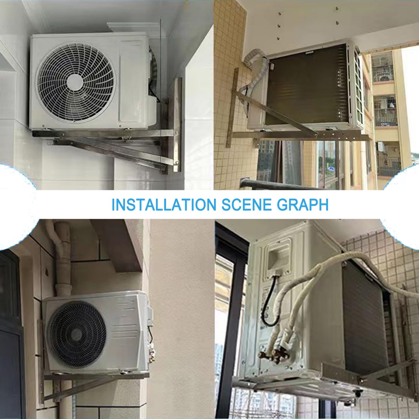 Staffe Condizionatore Esterno in Acciaio Inox 304, kit Installazione Climatizzatore, Staffe a L per Unità AC, per Condizionatori da 2,6-13,2 KW(80x50x60cm/31x20x24in)