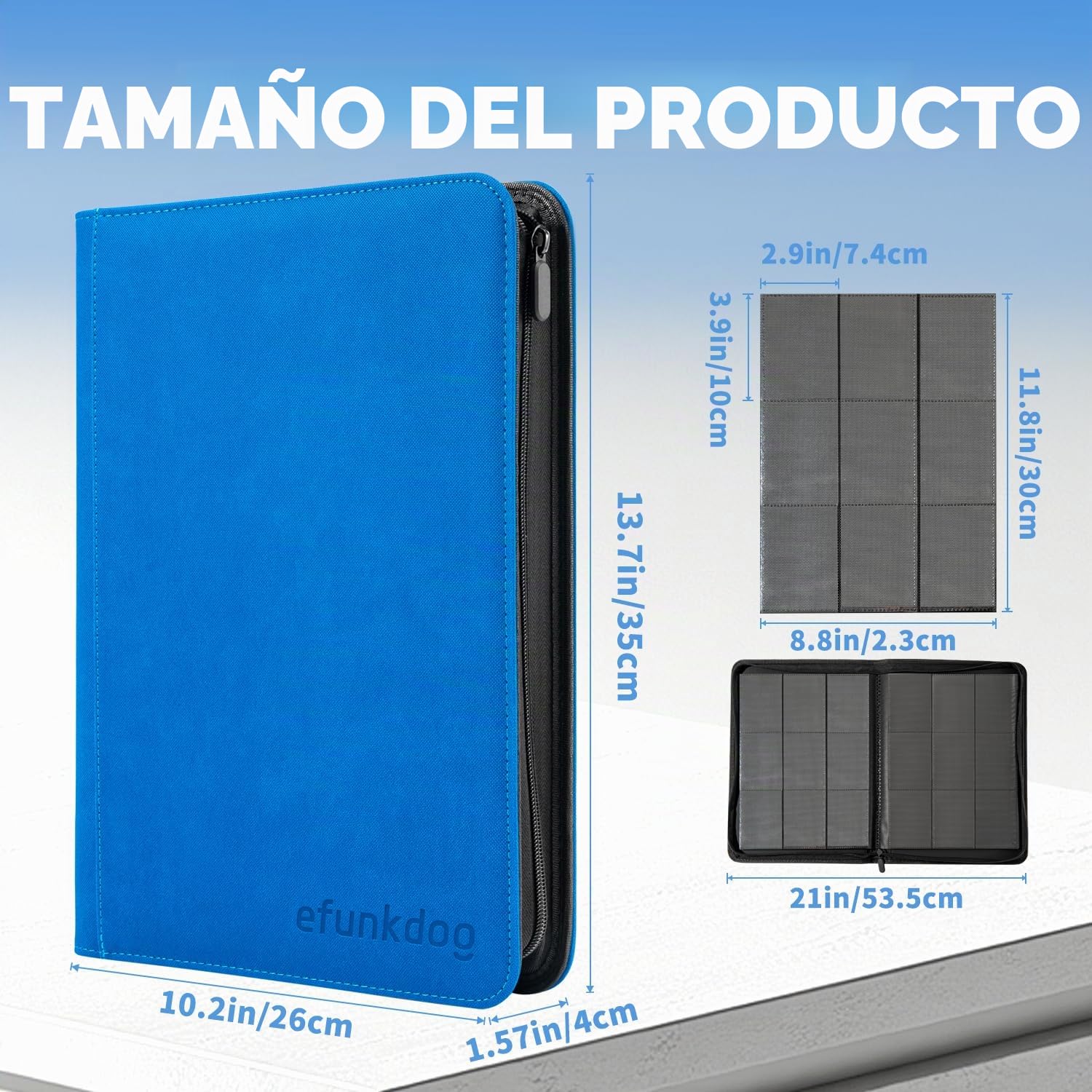 album cartas, Álbumes para cartas coleccionables Cubierta de PU con cremallera, 360 Tarjetas, 20 Páginas, Carpeta de cartas para TCG (Azul)