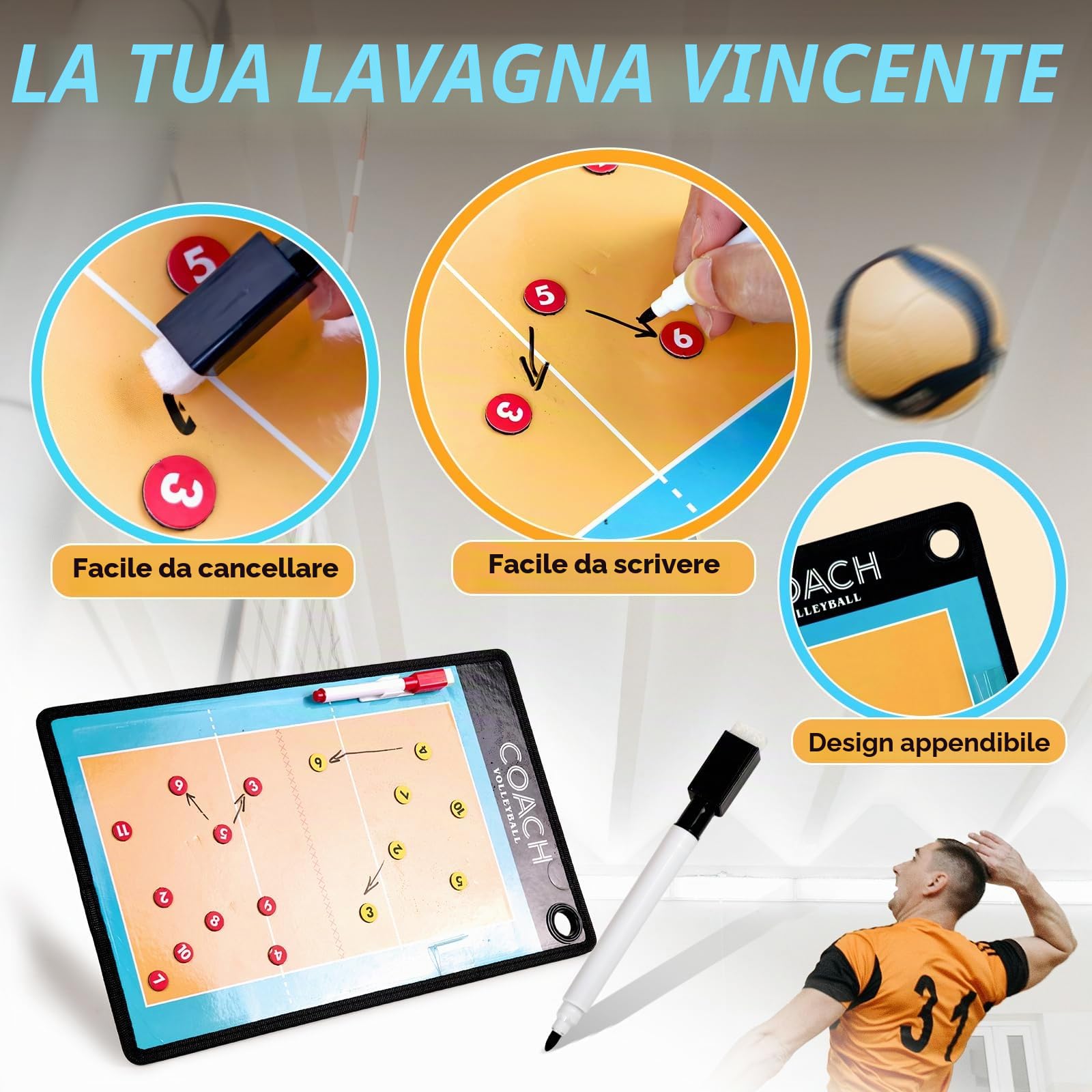 RoseFlower Lavagna Magnetica Pallavolo, Lavagna Coach Pallavolo con Penna Magneti, Lavagna Tattica Pallavolo Volley, Lavagna Volley Lavagnetta Pallavolo
