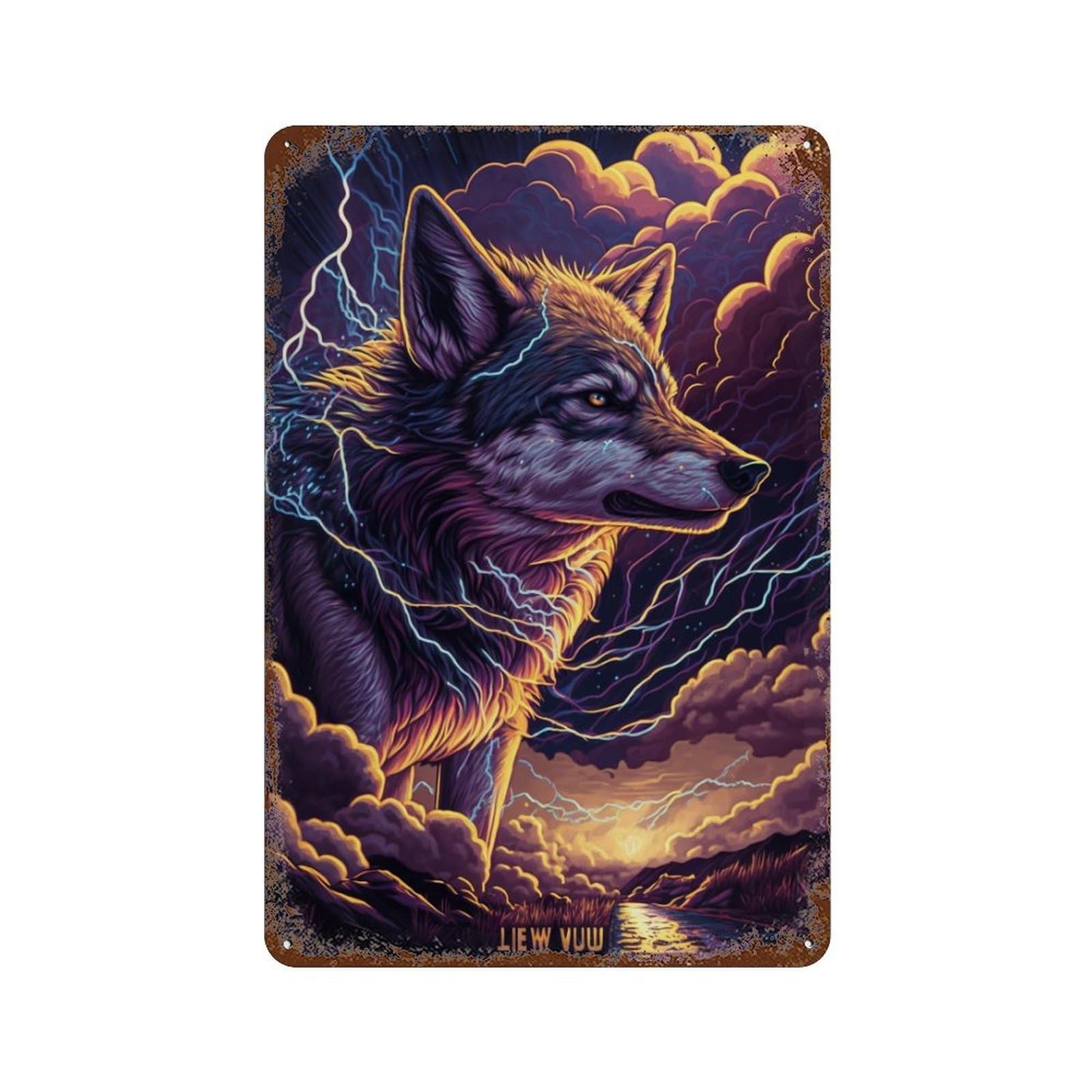 Distressed Metal Wall Sign with Thundering Wolf Majesty -2 Design 11.8"x7.9", for Shed, Workshop And Garage Wall Decor, Decorative Metal Wall Art